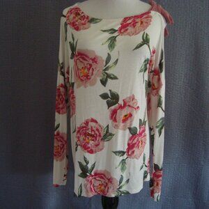 NWOT Love Kuza Single Cutout-Bow Long Sleeve Top Floral White sz M